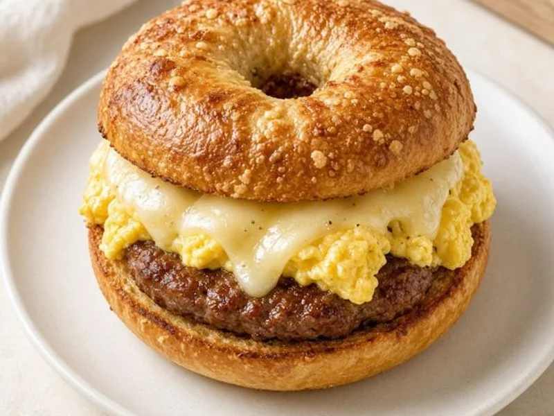 Asiago Bagel Stack - Sausage & Egg from the Panera Bread menu